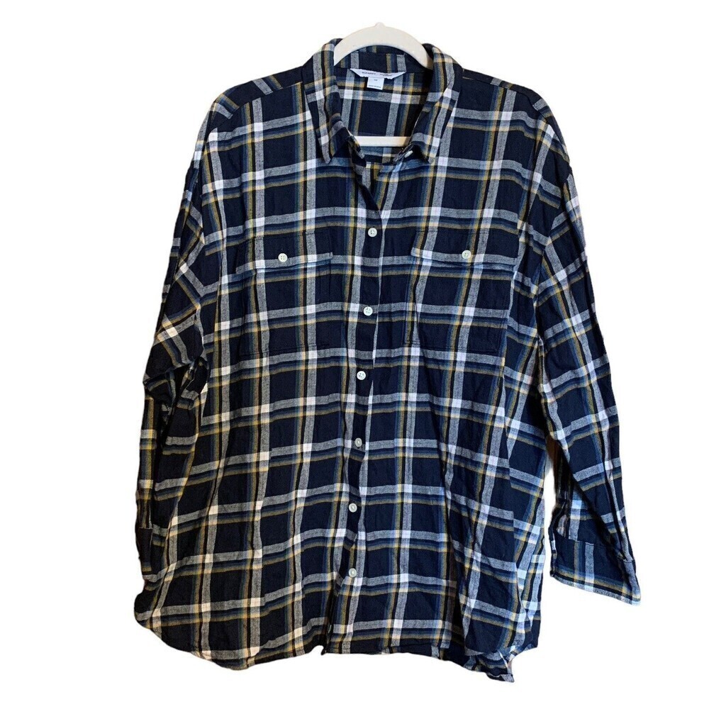 Old Navy Womens Plus Size 2X Multicolor Plaid The Boyfriend Shirt Button Blouse